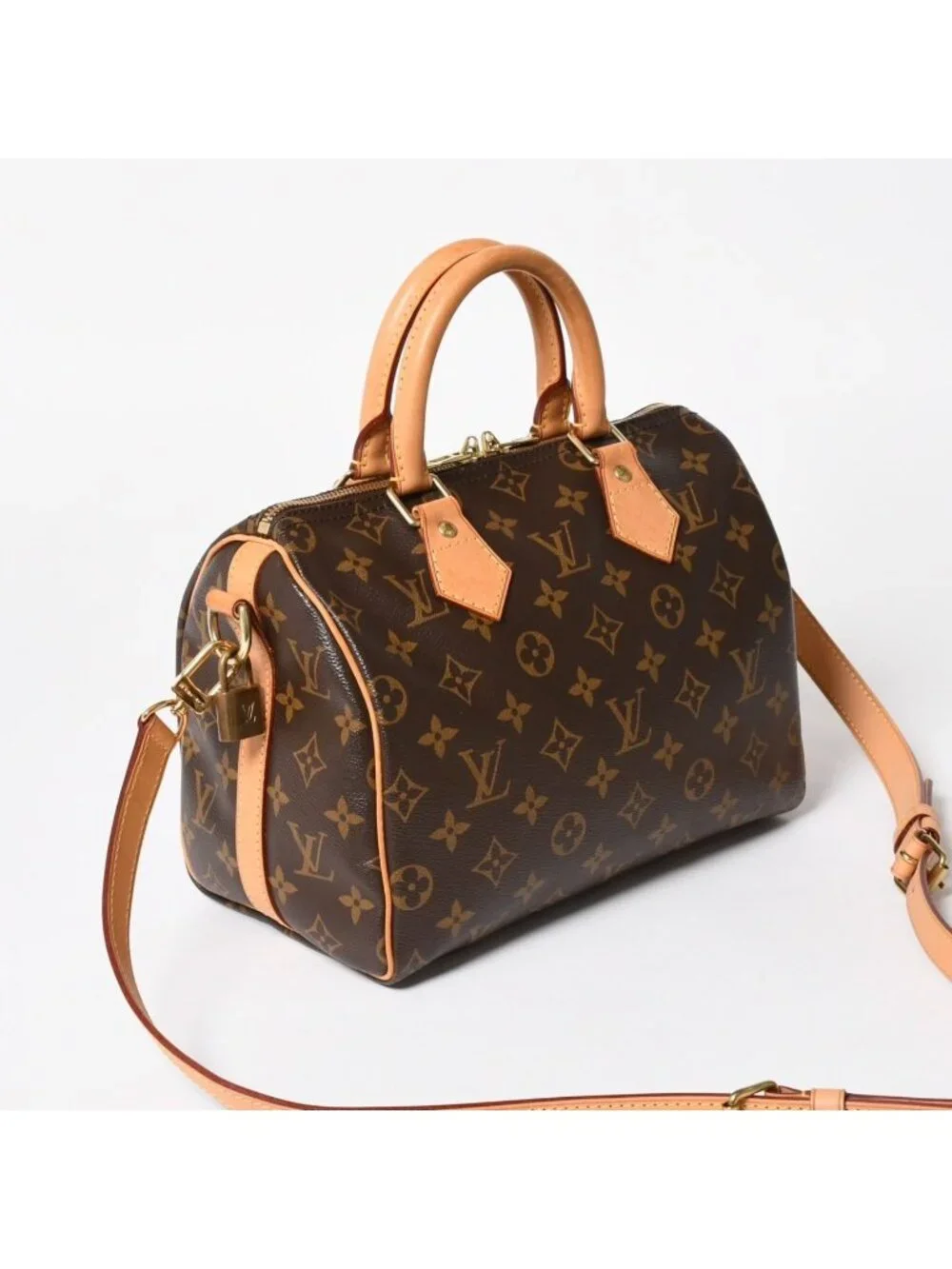 Louis Vuitton Speedy 25 Handbag Monogram Leather Brown Gold